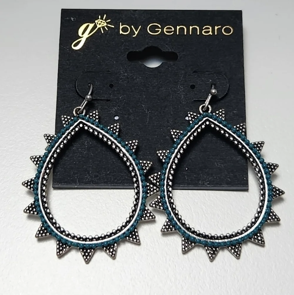 g by Gennaro Teardrop Hoop Dangle Earrings Silver Tone